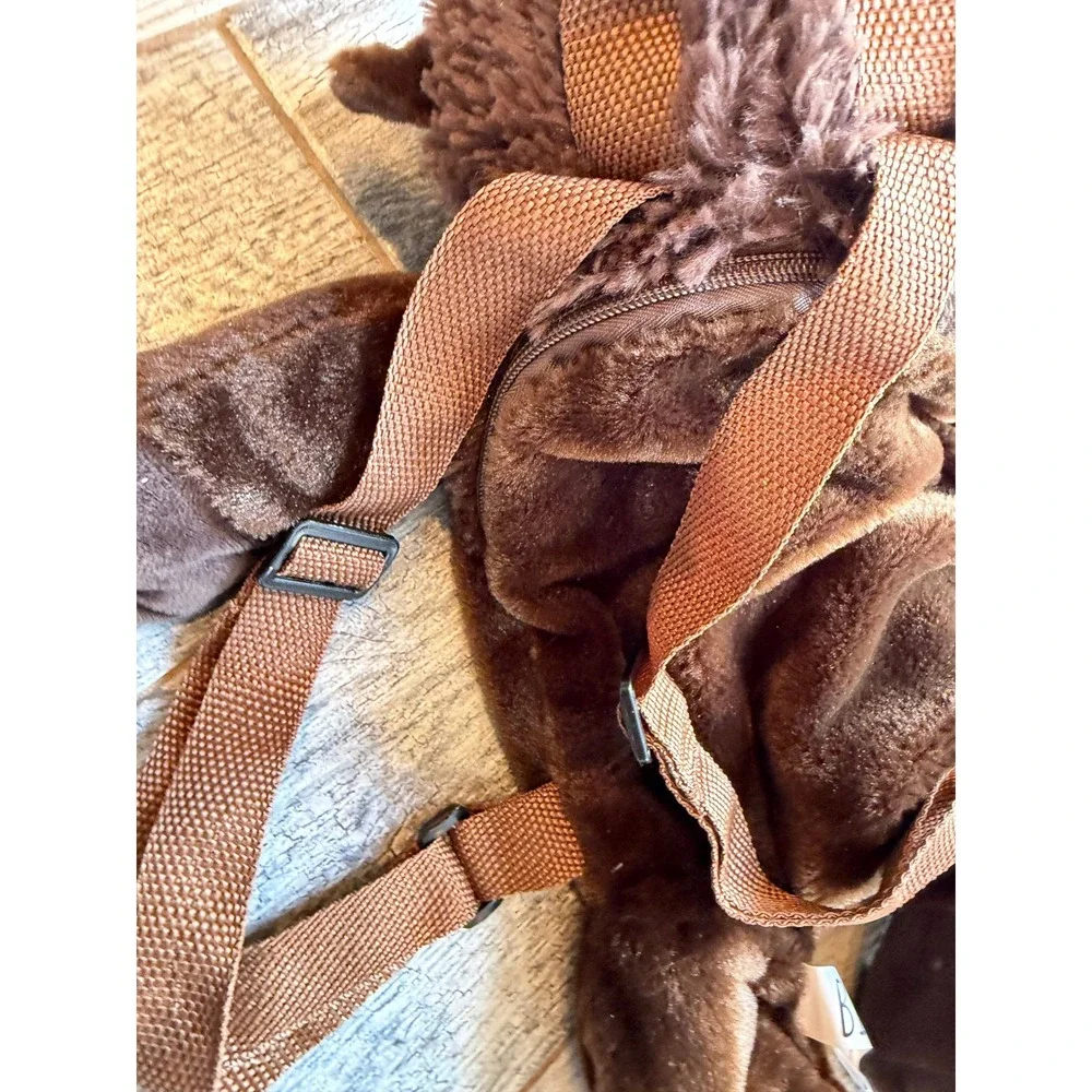 Bison Plush Backpack Brown Buffalo Faux Fur Stuffed Animal Shoulder Bag Tote